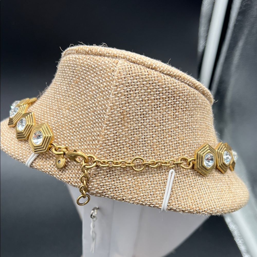 J. Crew Vintage Gold Tone Rivoli Rhinestone Hexagon Necklace 1990s - Picture 6 of 9